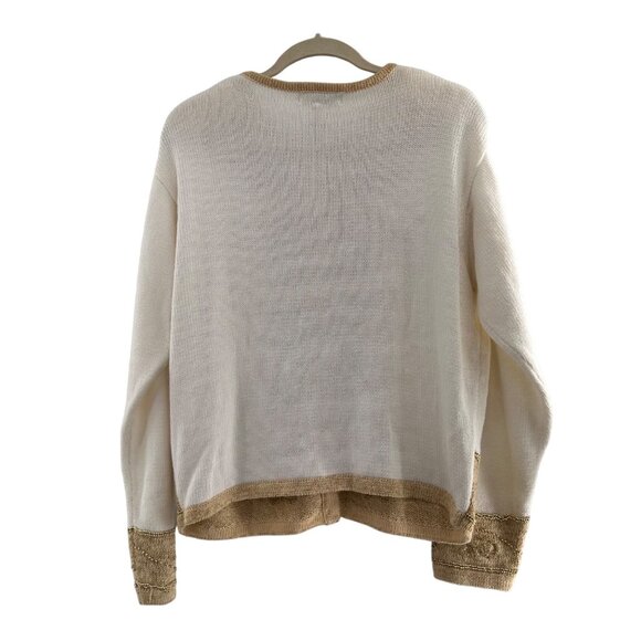 Dressbarn XL White & Gold Embellished Cardigan Sweater Button Christmas Holiday - Picture 7 of 10